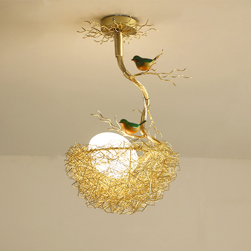Nordic-inspired modern glass pendant lamps with bird's nest design for kitchen and dining room LED lighting decor