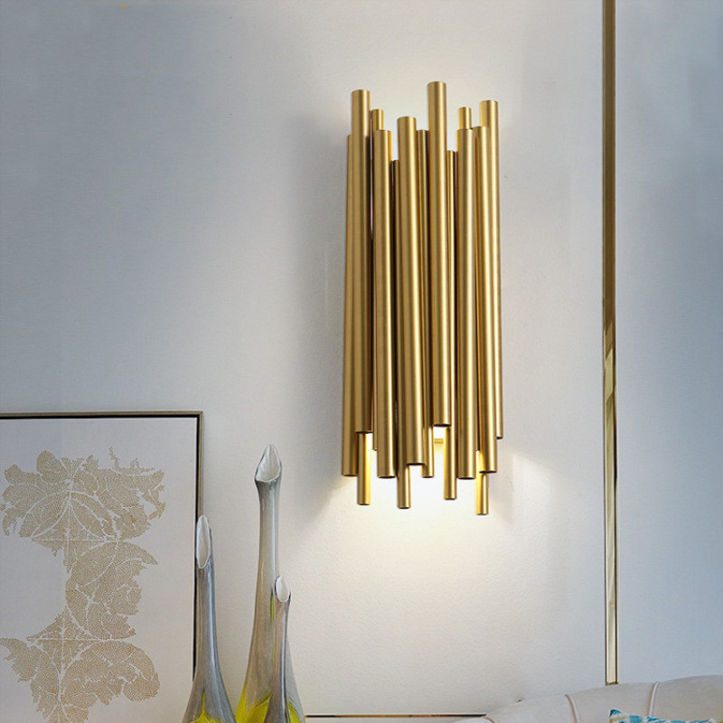 Nordic-inspired modern gold LED wall lamps for stylish living room and bedroom decor with dual G9 bulb sconce lighting