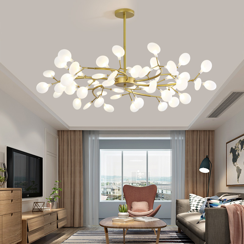Nordic-inspired modern LED chandeliers for stylish living rooms and creative bedroom pendant lighting in bold red