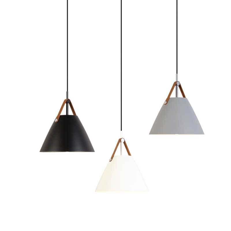 Nordic-inspired modern pendant lights with colorful macaron shades and leather cords, perfect for kids' rooms, bedrooms, or entryways