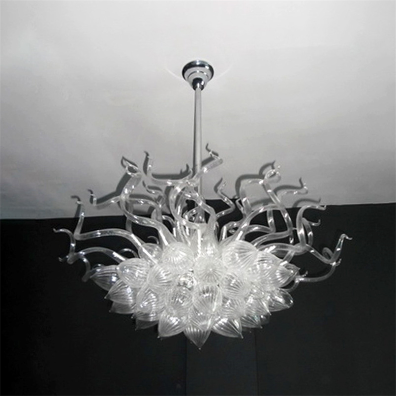 Nordic-inspired pendant chandelier with handcrafted Murano glass in white, measuring 32x32 inches, perfect for industrial-style juvenile spaces