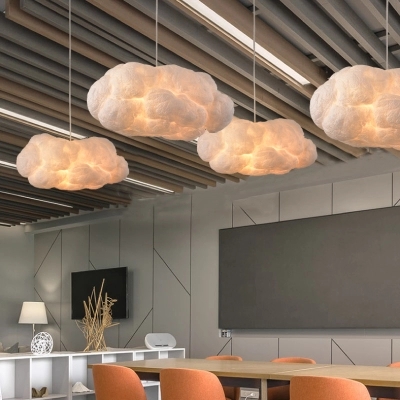 Nordic-inspired pendant lights featuring silk lampshades with dark cloud designs, perfect for adding personality to hotel lobbies and restaurant decor