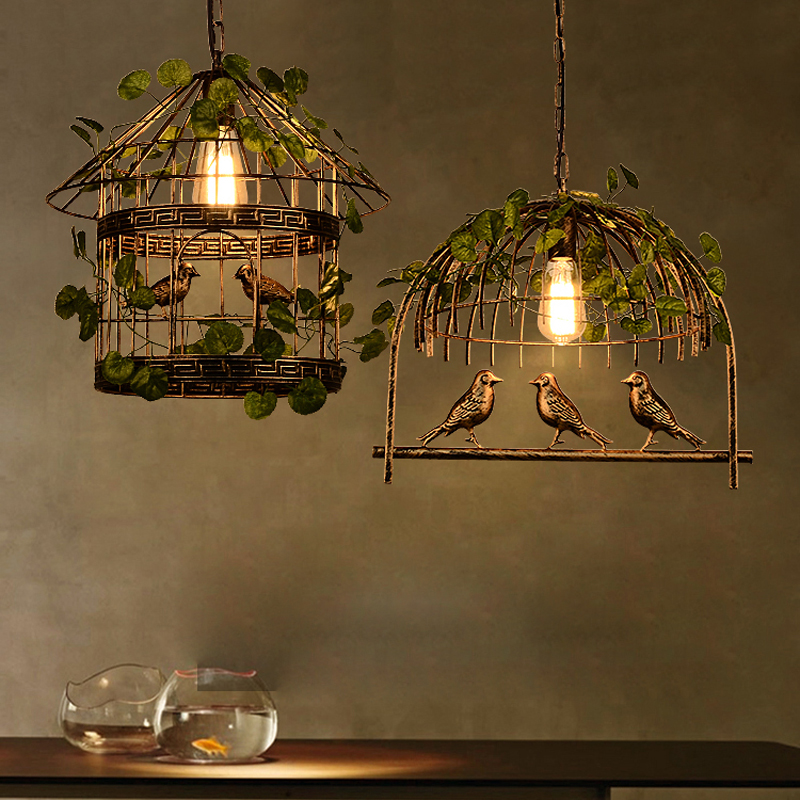 Nordic-inspired plant restaurant pendant lamp with retro bird cage design for personalized studio flower decor