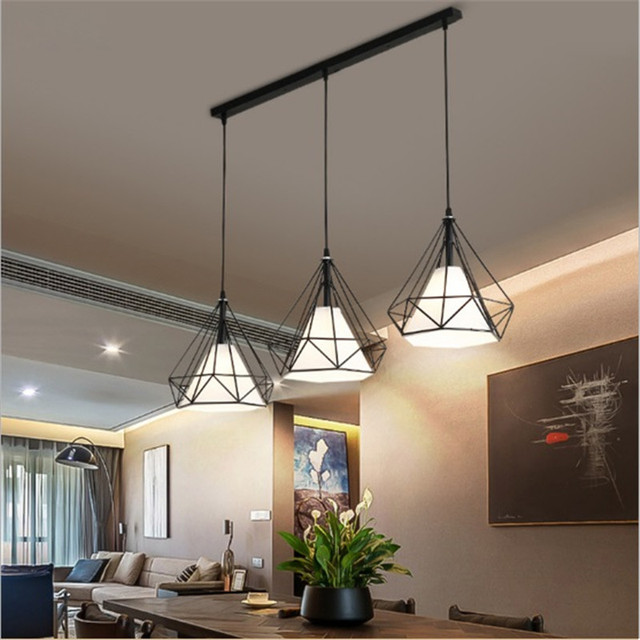 Nordic-inspired wrought iron pendant lamps for modern living and dining spaces with a diamond design