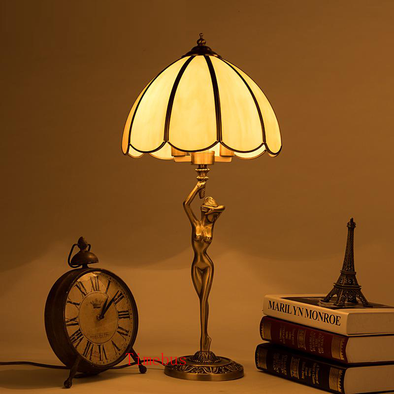 Nordic-style bronze LED table lamp with eye protection for bright living room, bedroom, study or office reading light featuring pure copper construction