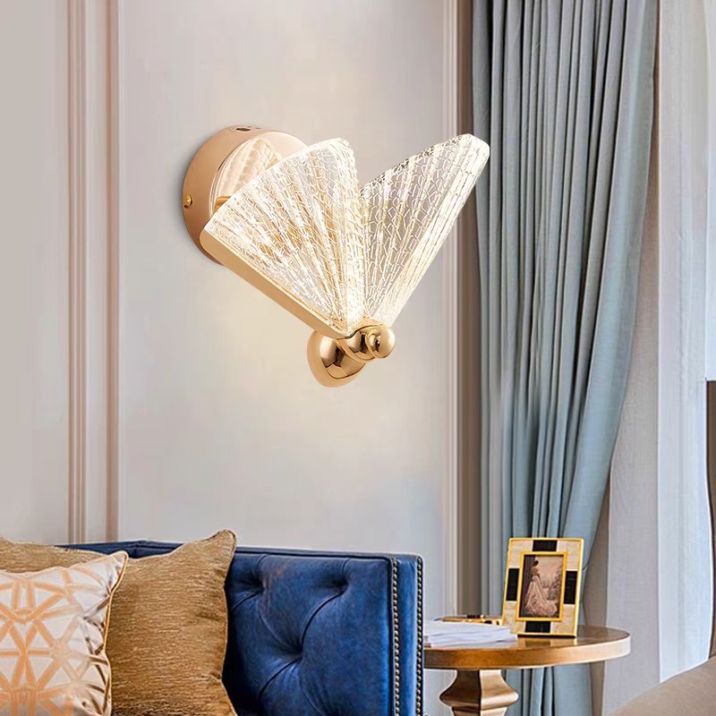 Nordic-style butterfly wall lamp for modern bedrooms, kids' rooms, or bathrooms with LED lighting