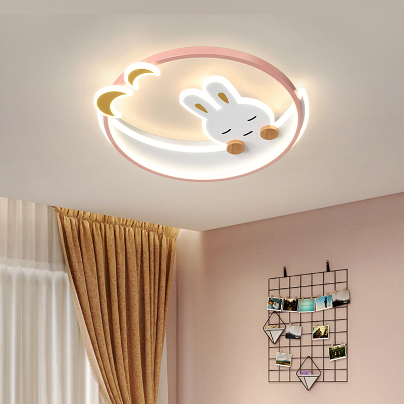 Nordic-style LED ceiling light featuring cartoon boy and girl designs, perfect for children's study or bedroom decor