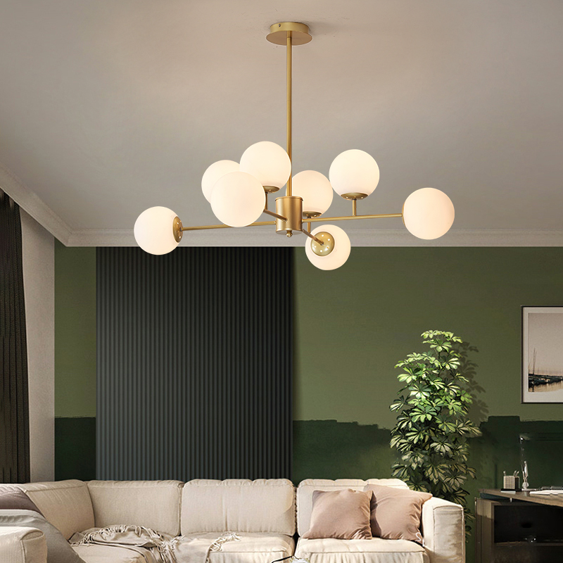 Nordic-style LED chandelier lamp in gold for modern living rooms, bedrooms, dining areas, kitchens, and hallways