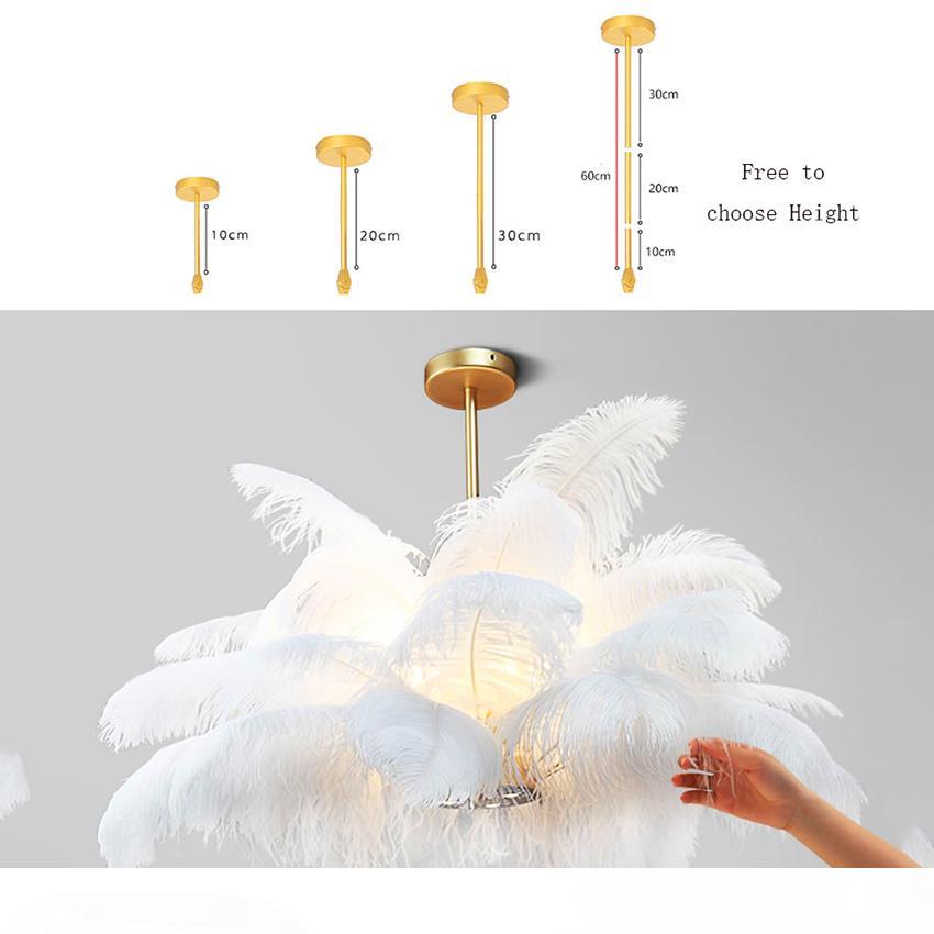 Nordic-style LED pendant lamp with natural ostrich feathers for bedroom, living room, or restaurant decor