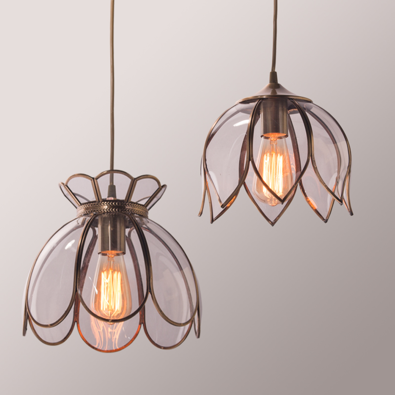 Nordic-style pendant lamps for living rooms, glass hanging lights for bedrooms, creative copper LED fixtures for hallways