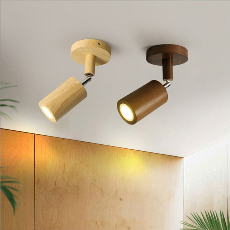 Nordic-style wooden ceiling light for living rooms, Japanese-inspired corridor and porch spotlight, modern minimalist Chinese wall lamp for cloakrooms