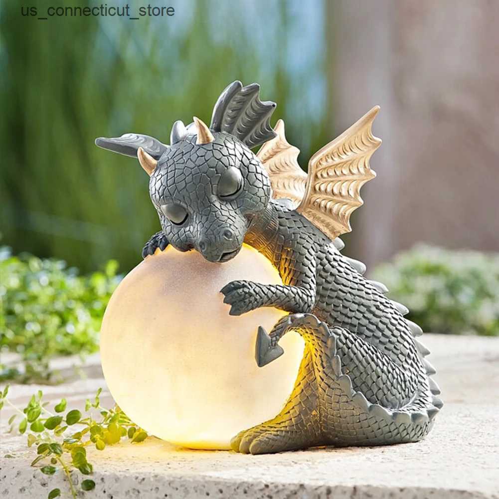 Novelty Lighting 3D Small Dinosaur Shape Sleep Sculpture Resin Table Lamps Decor Night Lights Dragon Model Garden Outdoor Courtyard Decoration L2409
