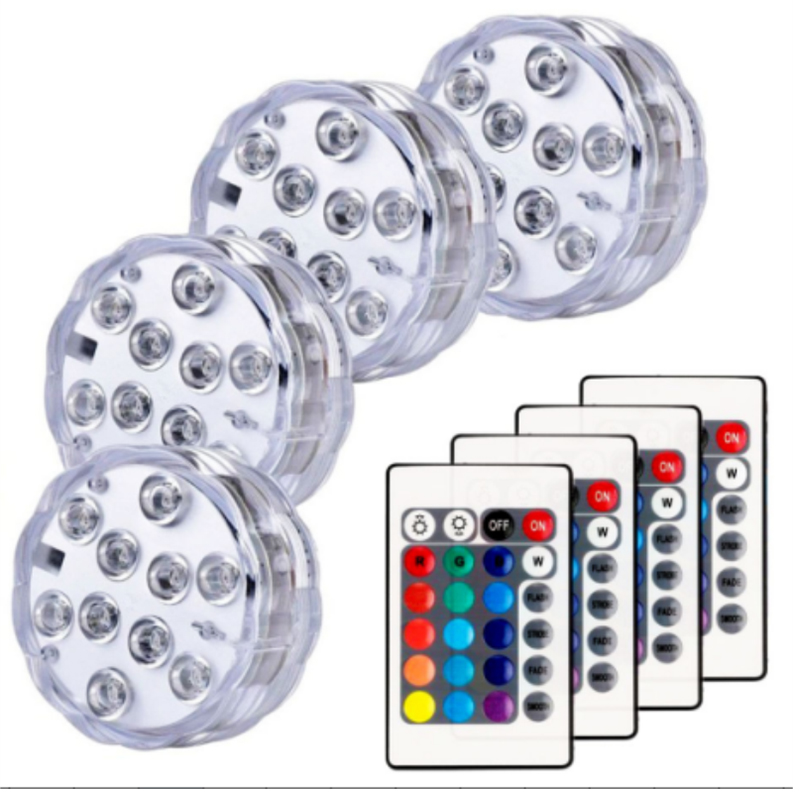 Novelty Lighting's battery-powered 10-LED RGB submersible lamp for pools, gardens, weddings and decorative bowls