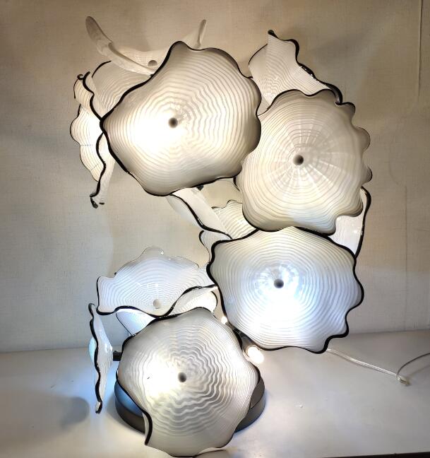 Now Trending White Modern Floor Lamp with Murano Glass Plates and Floral Art Sculpture Design