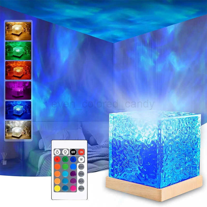 Ocean Wave Projector Light with 16 color options creates a midnight aura and aurora glow effect, ideal for home, office, bar, or restaurant underwater lighting