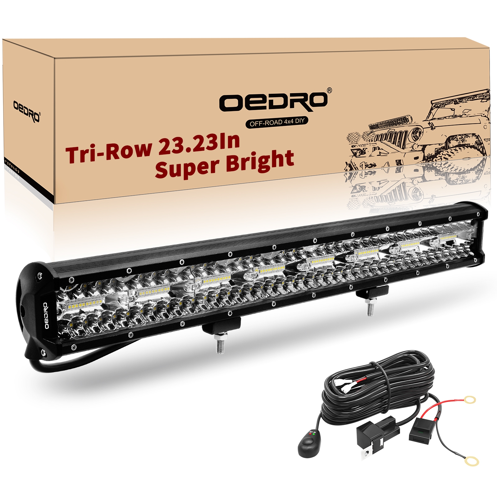 OEDRO 23" 620W 43400LM Tri-Row LED Light Bar with Wiring Harness