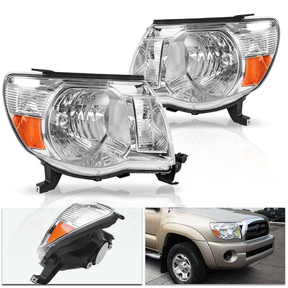 OE-style chrome housing Toyota Tacoma pickup truck headlight with amber reflector