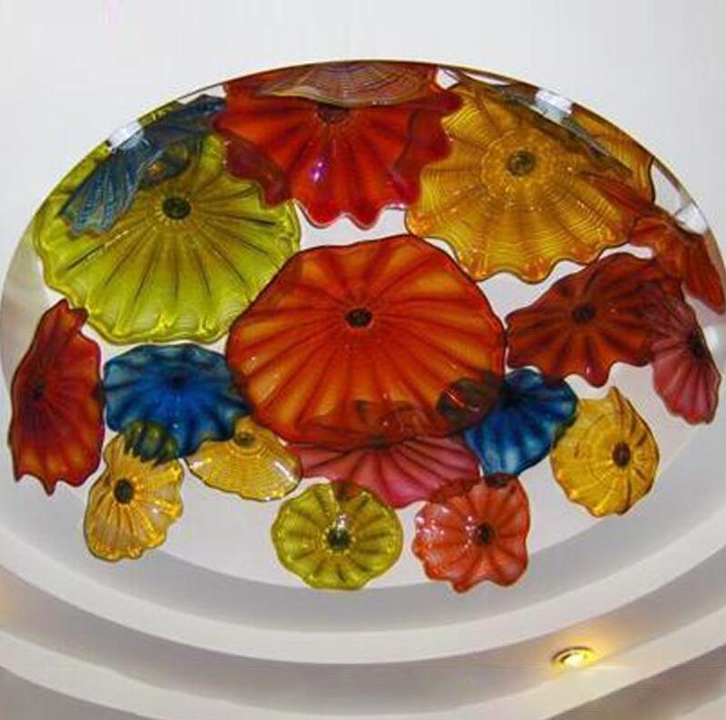 Ornamental crystal floral ceiling lamps with multicolored Italian blown glass panels, Murano-style flush mount chandelier lighting