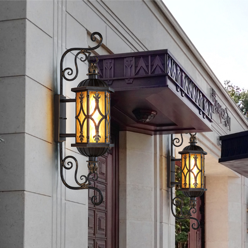 Outdoor waterproof wall light with IP65 rating for villa entrances, balconies, and corridors featuring European-style wrought iron LED street lamp design
