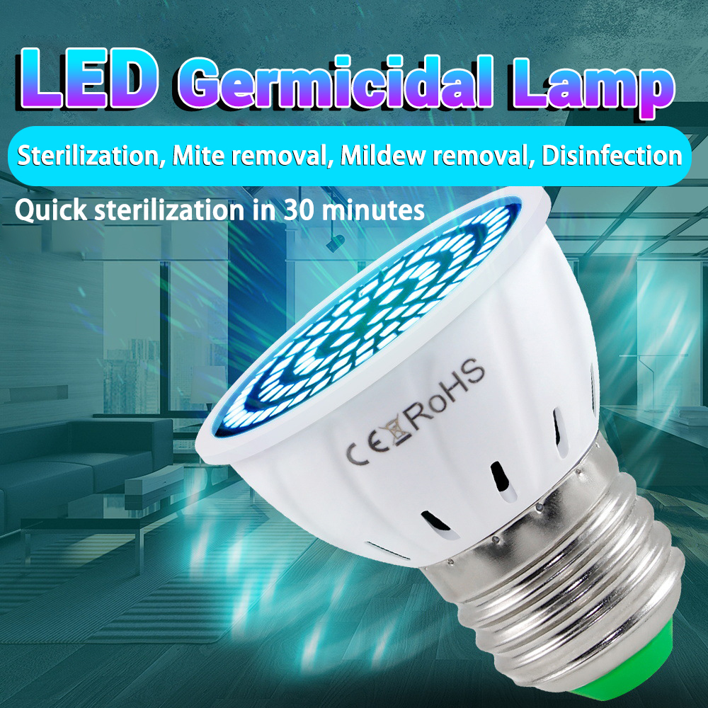 Pack of 2 AC110V UV sterilization bulbs, E27 LED germicidal lights, 8W UVC lamps with 80 LEDs for disinfection