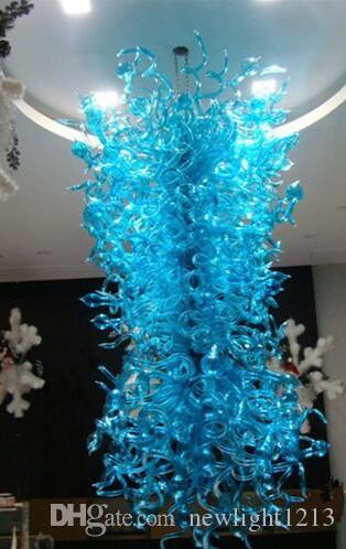 Paradise Large Luxury Chandelier featuring 100% handcrafted LED lighting with exquisite aqua blue Murano glass