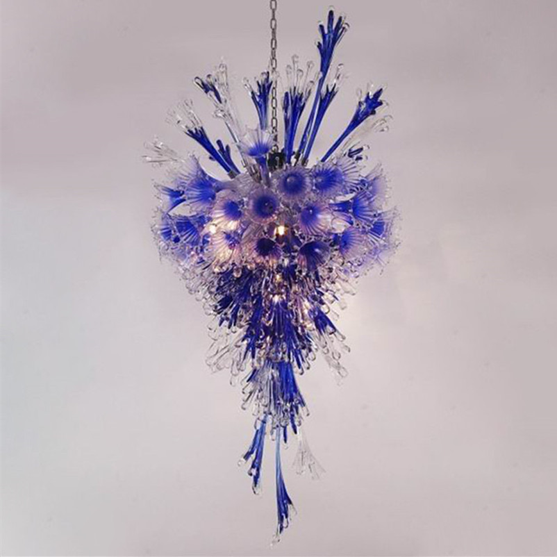 Pendant Lamps Blown Glass Chandeliers Lights Custom Made Chandelier Lighting LED pendant-lingts Blue Clear 48 Inches Modern Art Decoration  

Handcrafted blue clear glass pendant chandeliers, custom LED lighting fixtures in modern 48-inch art designs