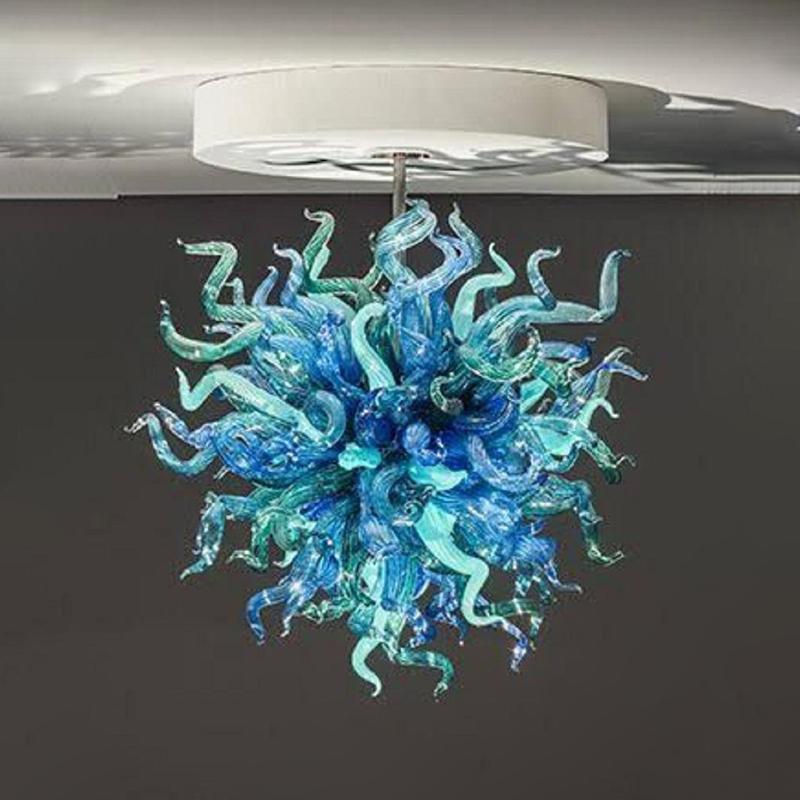 Pendant Lamps Wholesale Murano Blue and Green Glass Shade Chandelier with LED Lights Artistic Hand Blown Venetian