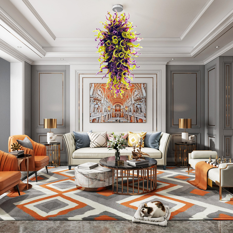 Personality Ceiling Lamp LED Hand Blown Glass Chandeliers Chain Pendant Chandelier Customized for Living Room Hotel Hall Decor
