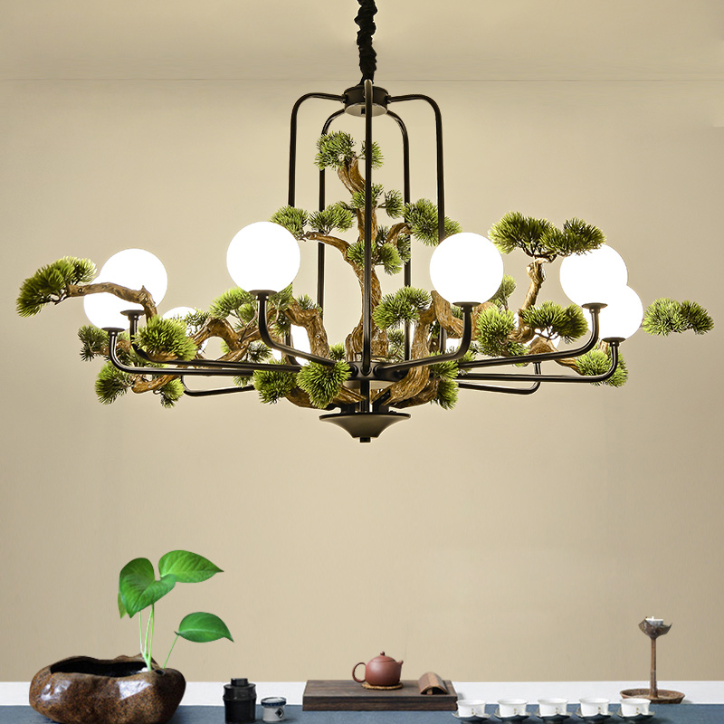 Pine Tree New Chinese LED Chandeliers for Cozy Living Room, Retro Study or Tea Room, Traditional Dining and Kitchen Lighting Decoration