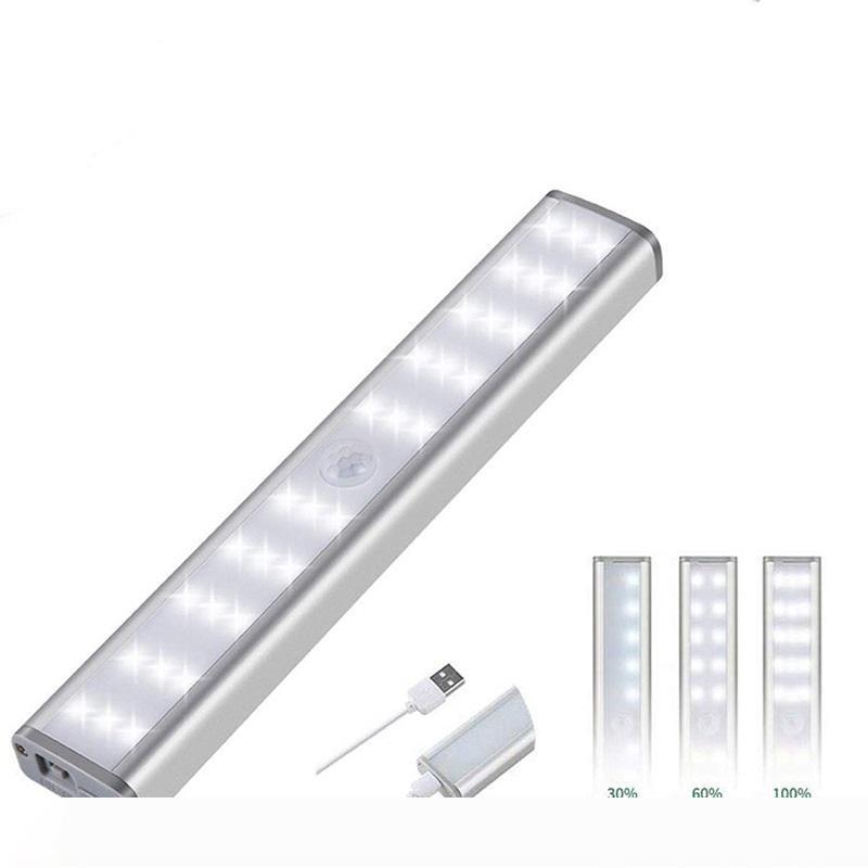 PIR motion sensor LED light with USB power, wireless operation, 3 brightness modes, 30 LEDs for kitchen, closet, or under-cabinet lighting