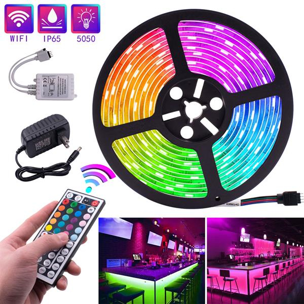 Plastic 150-LED 12V-5050RGB IR44 Light Strip Set with IR Remote Controller (White Lamp Plate)