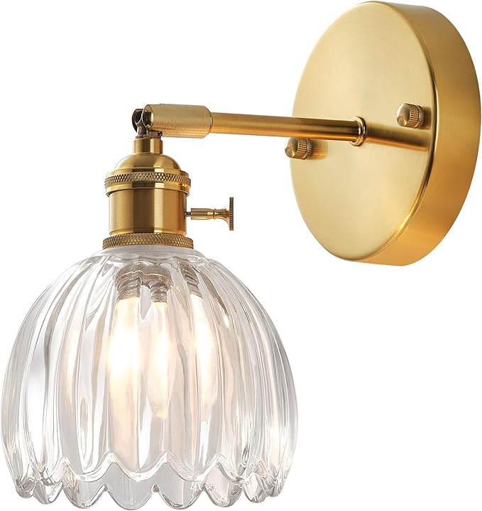 Plug-in and hardwired wall sconces featuring vintage tulip crystal glass shades with switch, ideal for bedroom and living room lighting