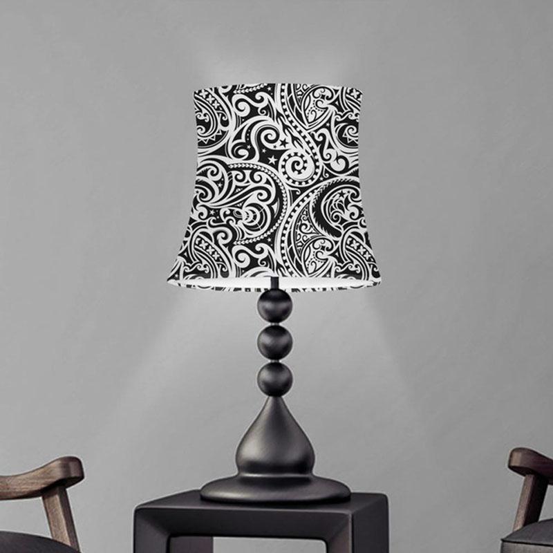 Polynesian-inspired fabric lamp covers for table, wall, and floor lights with simple shade designs