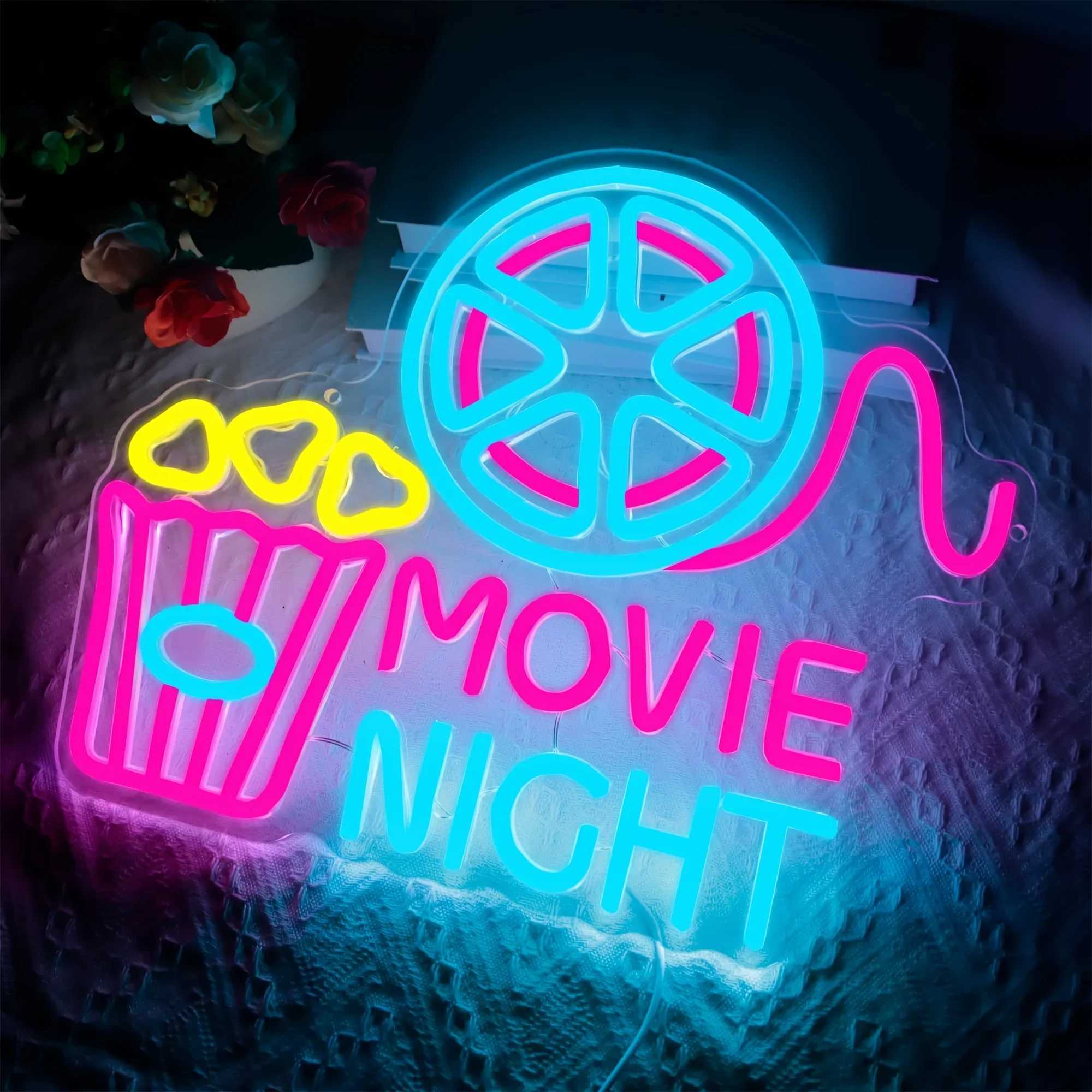 Popcorn Movie Night Neon Light Box for Wall Decor, Home Cinema LED Sign