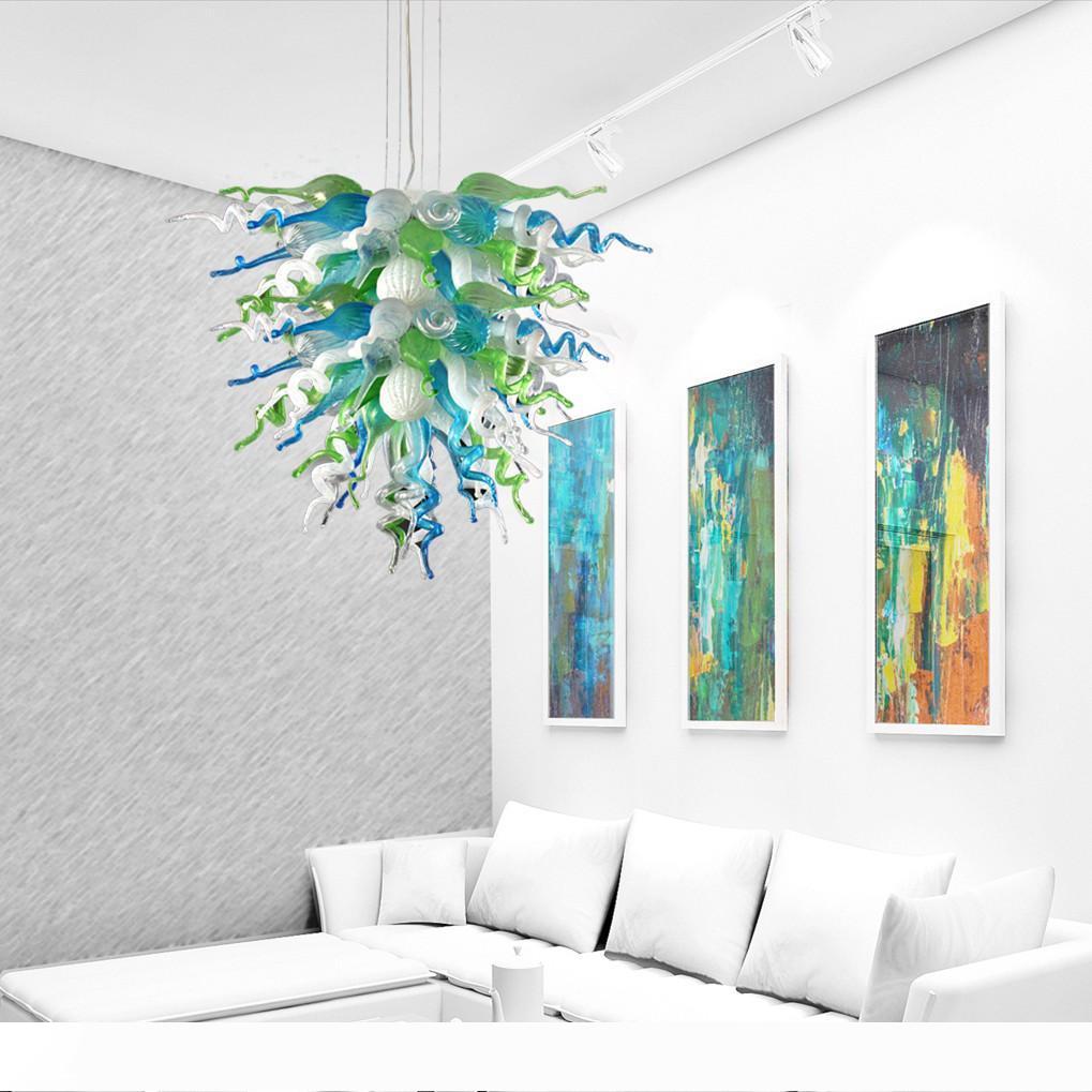 Popular rustic pendant lamps featuring blown glass and LED bulbs, available in turquoise, green, and white for living room chandeliers