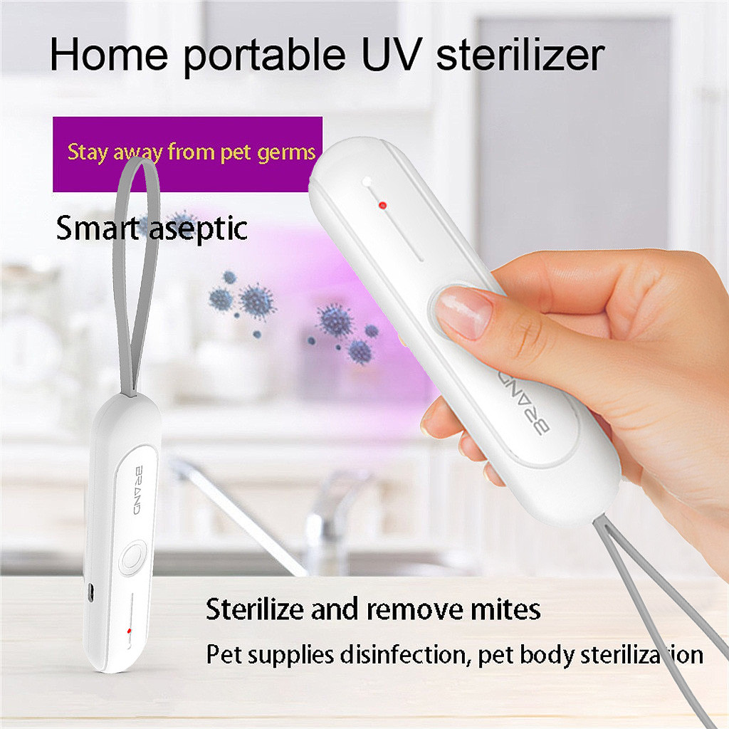 Portable UV-C 260-280nm sanitizing lamp with USB charging for phone and mask sterilization, featuring powerful germ-killing Type-C LED light