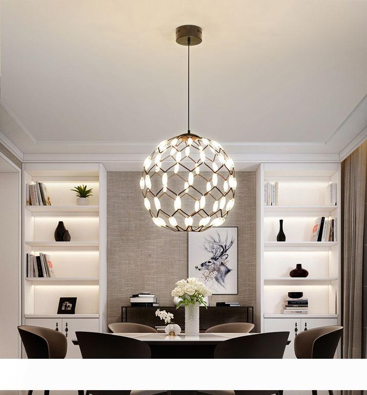 Postmodern black and white LED pendant lights featuring an iron ball design, ideal for chandelier lighting in villas