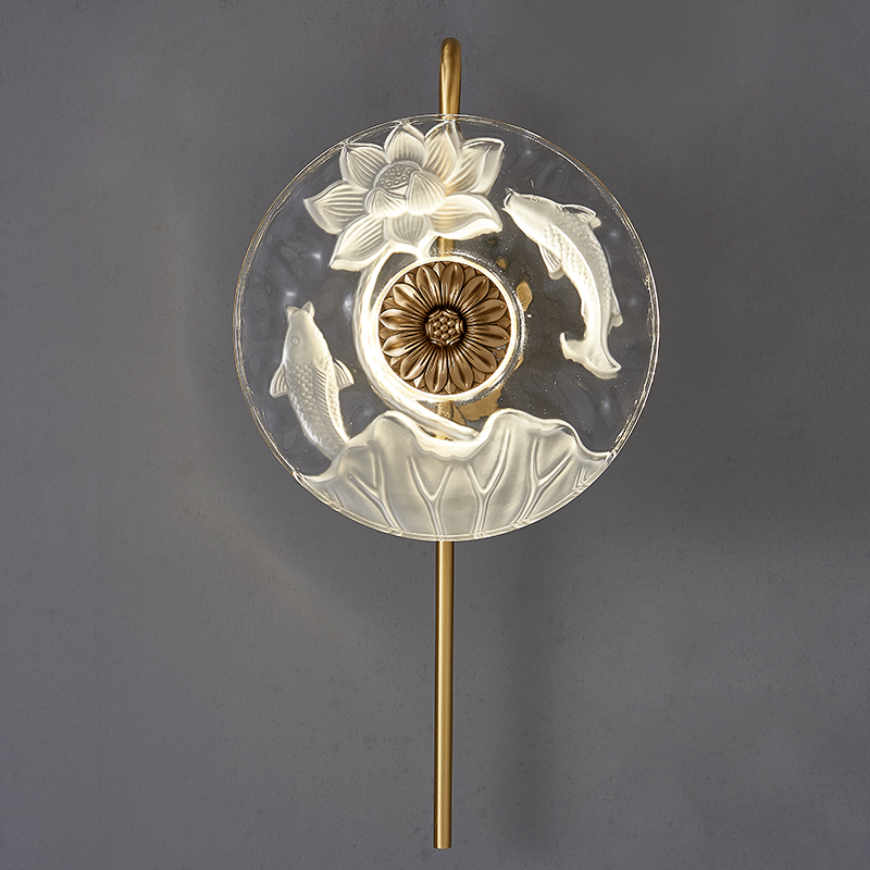 Postmodern copper wall lamps with creative lotus embossing and exquisite glass for stylish living spaces