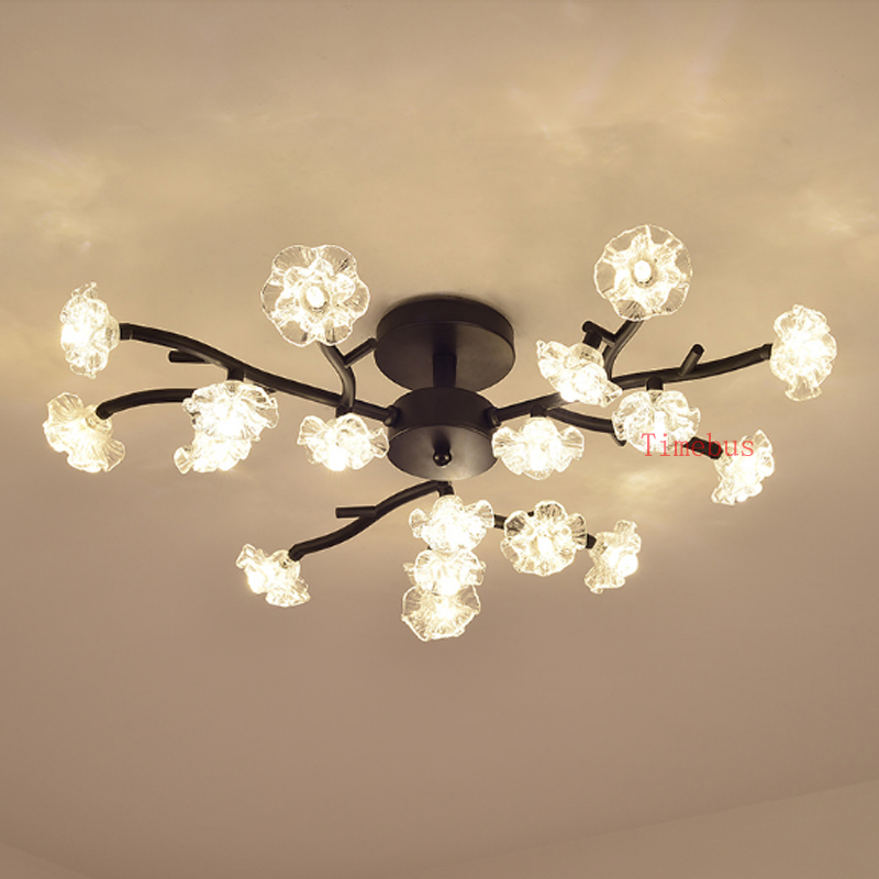 Postmodern iron and glass floral ceiling light for living rooms, restaurants, bedrooms, or creative Nordic-style clothing stores