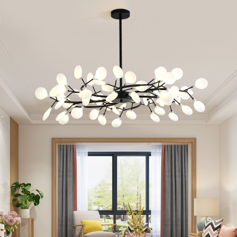 Postmodern LED chandelier lamps for Nordic-style living rooms, simple bedroom and dining lighting, featuring creative firefly-inspired pendant designs