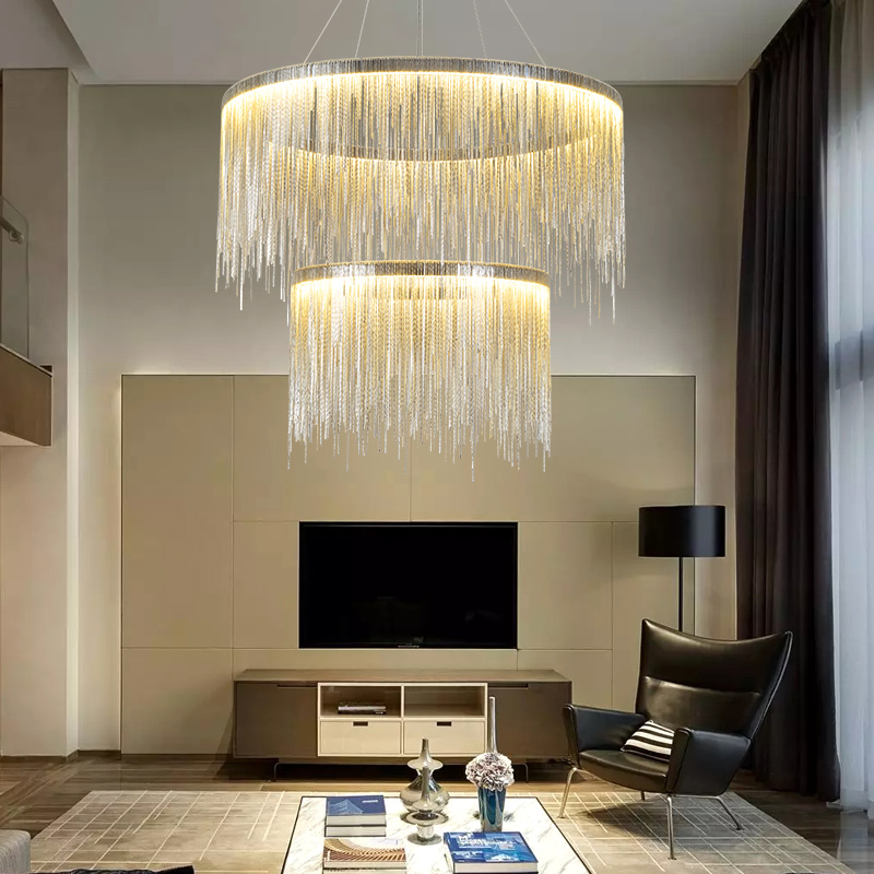 Postmodern linear pendant lamp with minimalist round net design for red clothing stores, bars, dining rooms, and bedrooms - LED hanging light