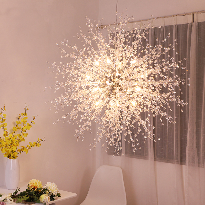 Postmodern living room crystal lamp with artistic restaurant pendant light for bedroom, featuring dandelion-inspired European crystal pendant lamp and modern LED lighting