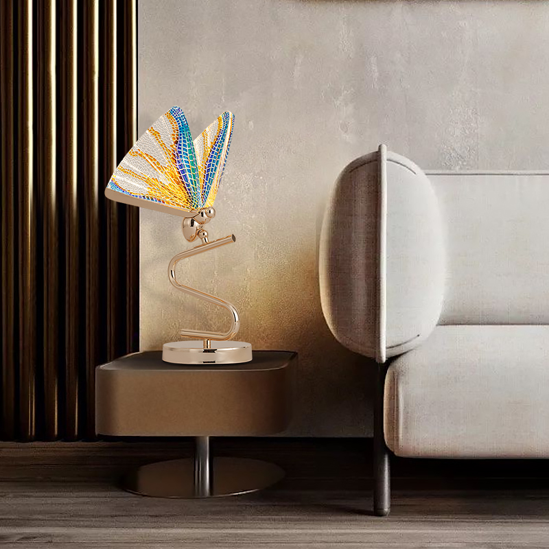 Postmodern Nordic table lamp with vertical design, creative modern LED lighting for living room or bedroom, featuring a butterfly-inspired desk lamp style