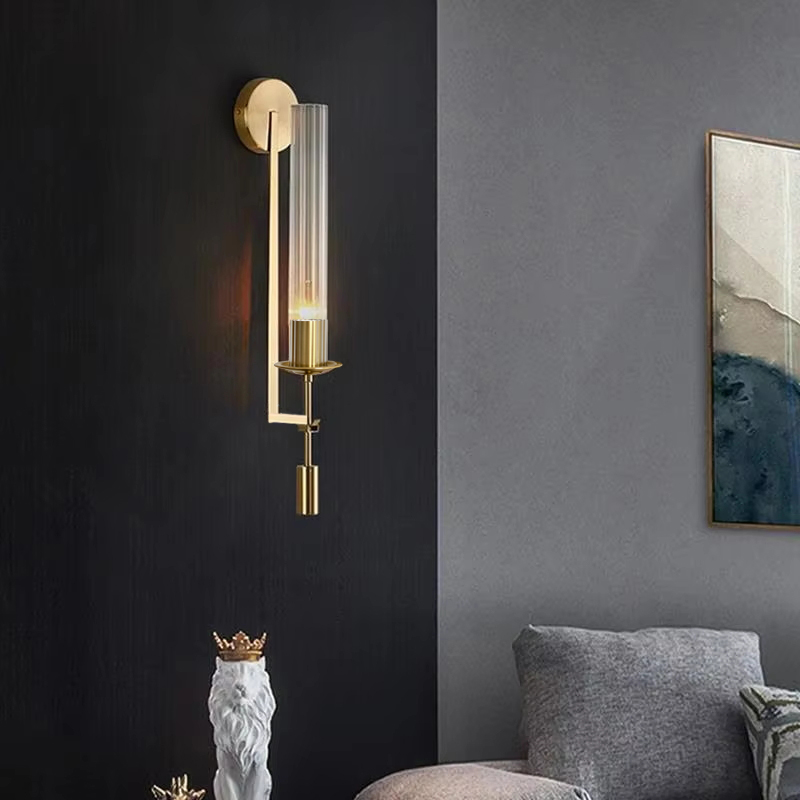 Post-modern retro gold glass tube wall sconce for Nordic living room, bedroom, porch, or dining decor lighting