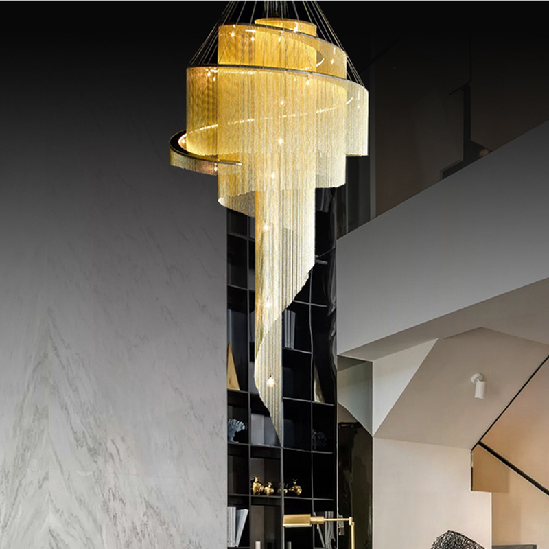 Postmodern Tassel Chandelier Lighting with Aluminum Chain for Art Restaurant LED Pendant Lamps in Nordic Luxury Clothing Stores and Engineering Spaces