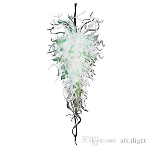 Pretty White and Green Murano Glass Chandelier Wedding Decor Blown Glass Large Pendant Light Art Modern Crystal Design, LR1131