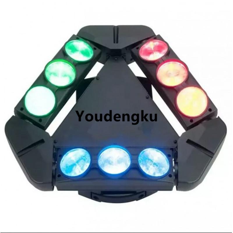 Professional 9-eye disco light with 9x10W 4-in-1 LED moving head and 3x3 beam spider effect