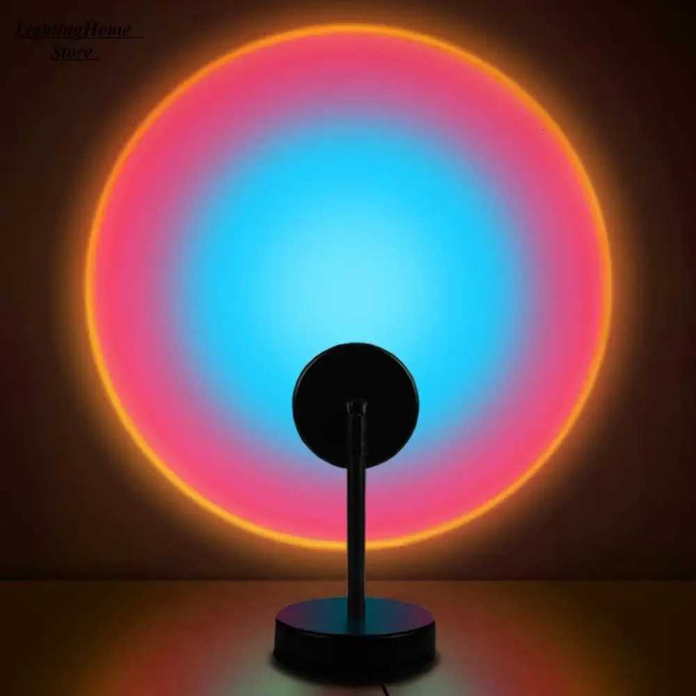 Projector LED night light with USB-powered rainbow sunset and red sun projections for bedroom, bar, or cafe wall decor
