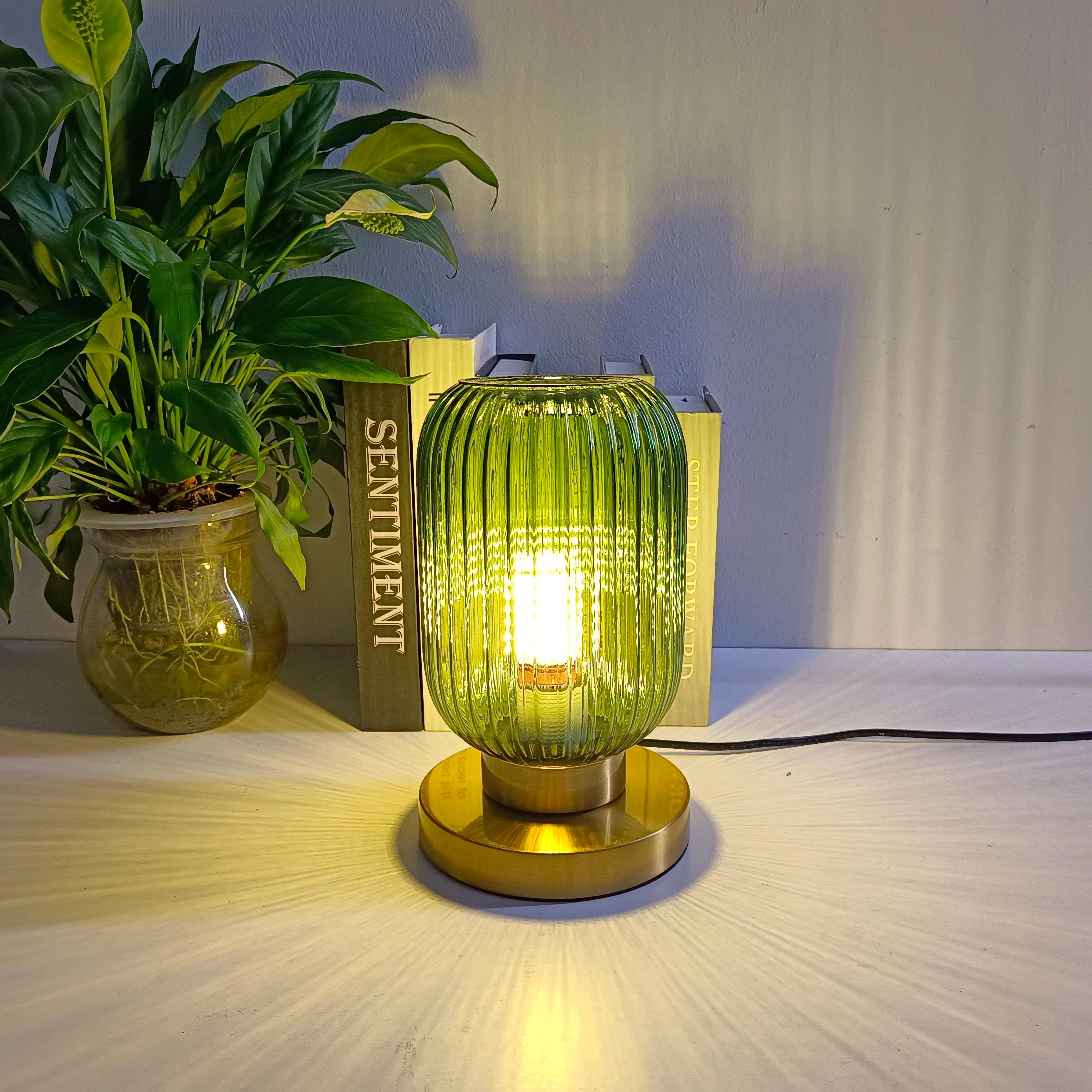 Pumpkin-shaped table lamp with smoky gray glass in Nordic bedroom lighting design