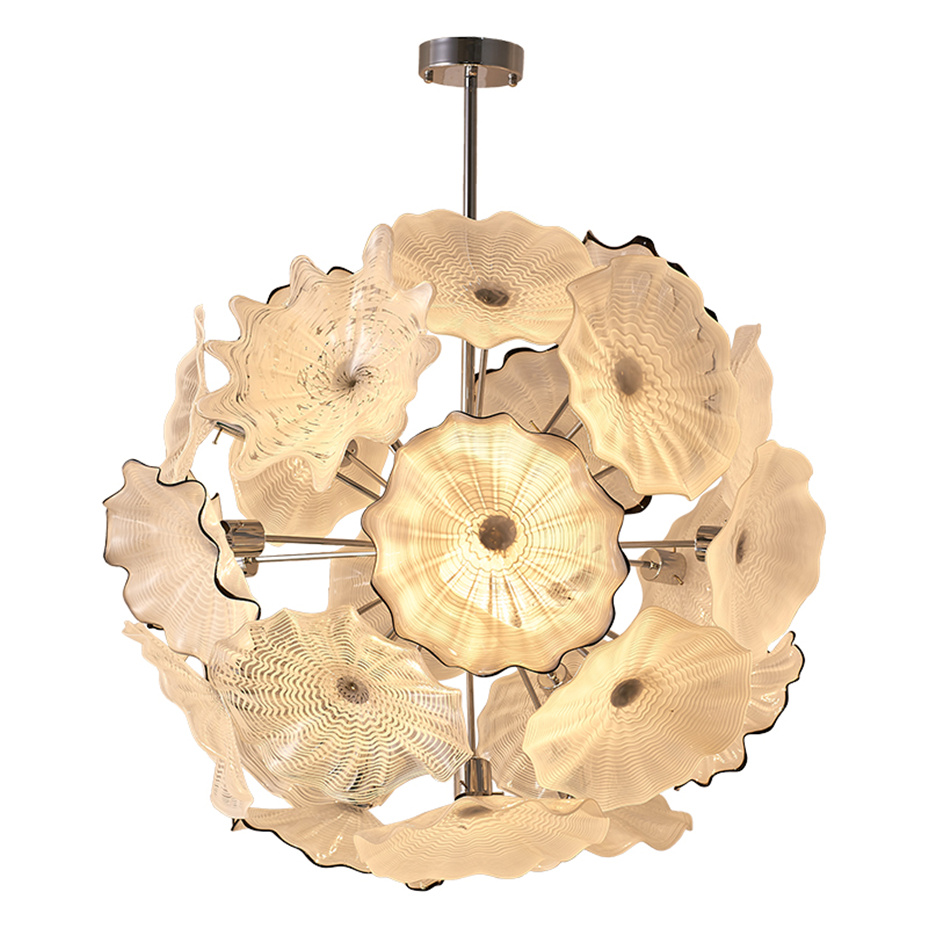 Pure White Luxury LED Pendant Lamps for Modern Kitchens and Living Rooms - Nordic Style Murano Glass Hanging Chandeliers with Chain for Hotels and Restaurants